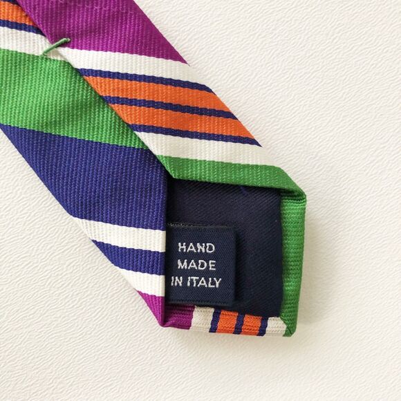 Ralph Lauren Repp Tie Bold Stripes Green Orange Purple Navy White Made Italy - Picture 6 of 7
